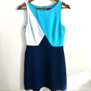 Adrianna Papell Blue White Color Block Dress